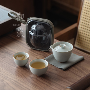 手抓壶高颜值旅行茶具快客杯一壶两杯户外露营 观岚一人饮便携套装