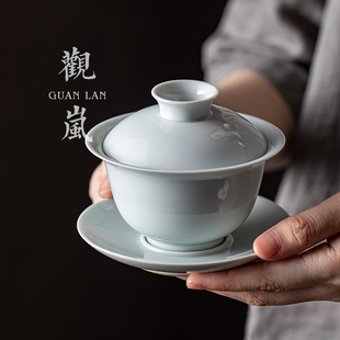 陶瓷家用功夫三才碗单个 观岚仿古盖碗茶杯茶碗大号茶具泡茶碗套装