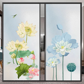 玻璃贴纸荷花窗贴防走光静电磨砂贴膜家用浴室厕所卫生间玻璃贴纸