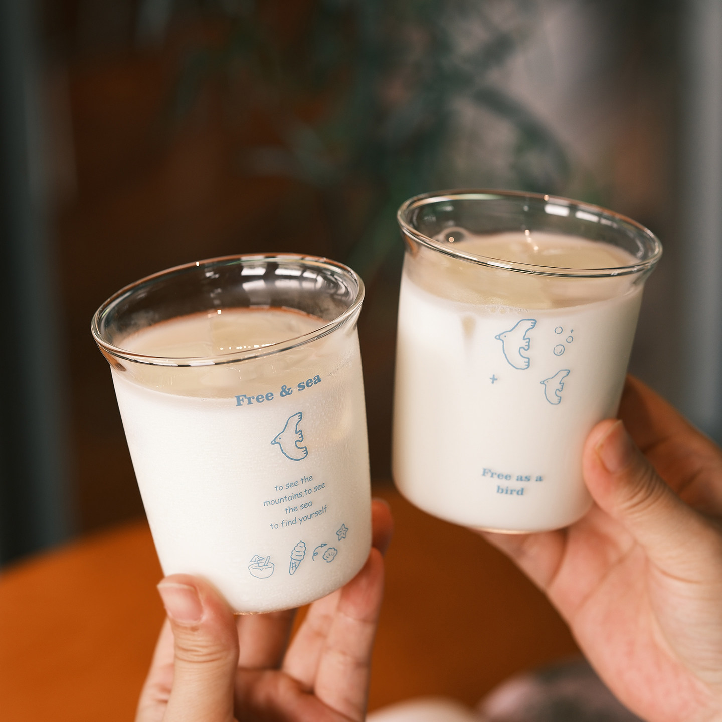 气泡招待所‘原创夏日椰风海趣飞鸟耐高温玻璃杯咖啡杯酒杯饮料杯