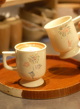 气泡招待所‘原创焰舞流光陶瓷马克杯带手柄咖啡杯泡茶杯新年礼物