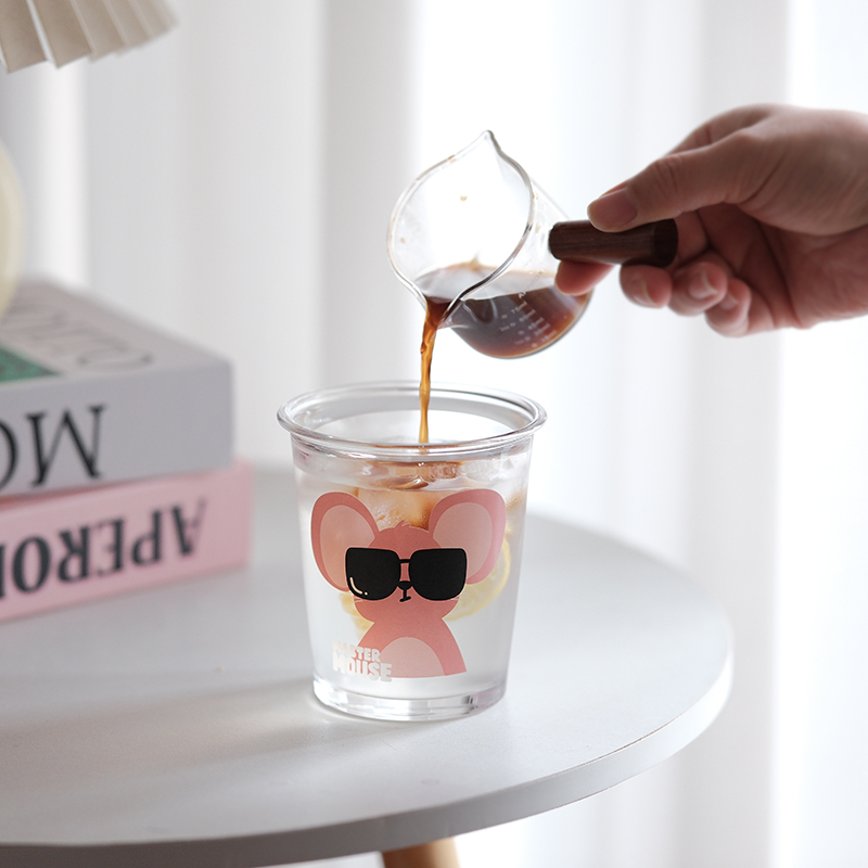 Bubbles Lounge‘原创墨镜鼠大师玻璃杯冷萃咖啡杯反口牛奶杯商用
