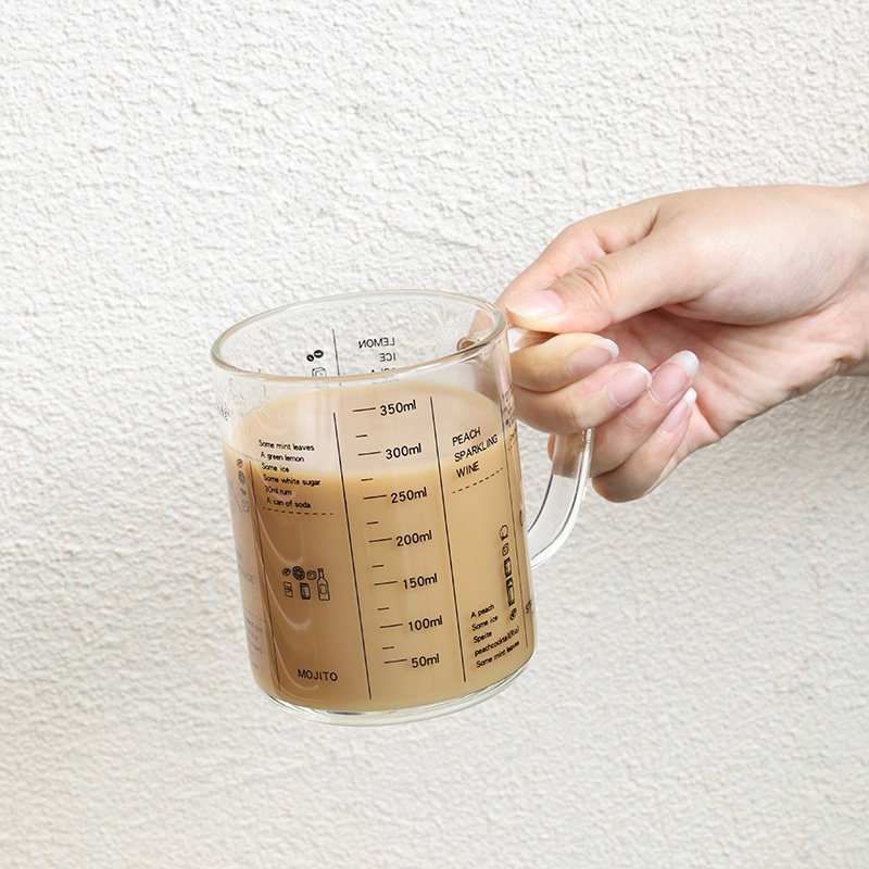 小乐原创DIY加厚耐高温刻度手柄玻璃杯早餐牛奶杯饮料杯甜品杯子
