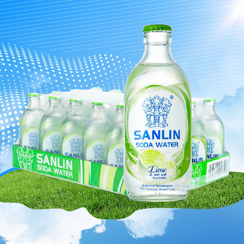 三麟苏打水无糖气泡水海盐青柠味苏打水335ml*24瓶整箱1件装