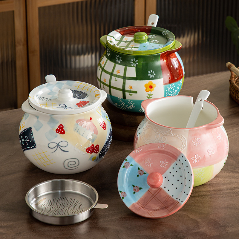 浮雕手绘家用耐高温陶瓷油罐