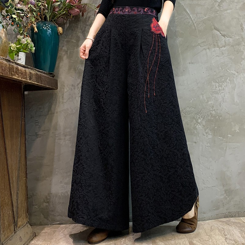 高腰民族风长裤刺绣裙裤