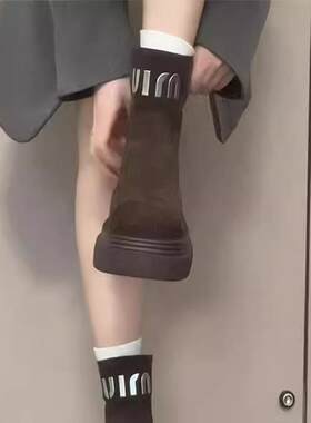 MK&DK厚底增高真皮马丁靴女秋冬新款雪地靴小众百搭瘦瘦靴单靴子