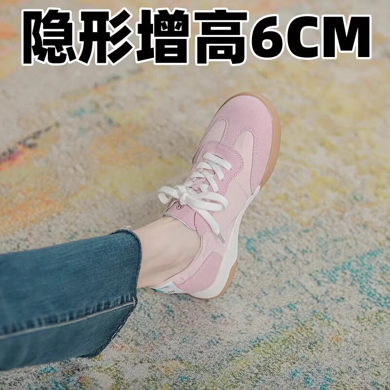 MK&DK香港真皮增高德训鞋女2025新款春季薄底运动鞋小个子阿甘鞋