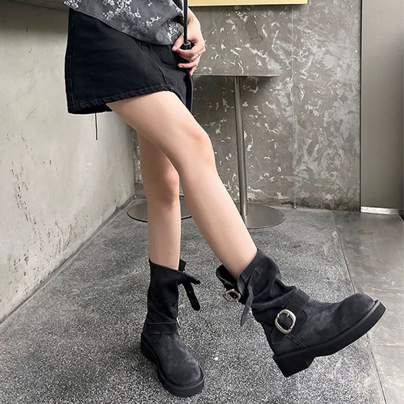 厚底擦色英伦风粗跟马丁靴复古