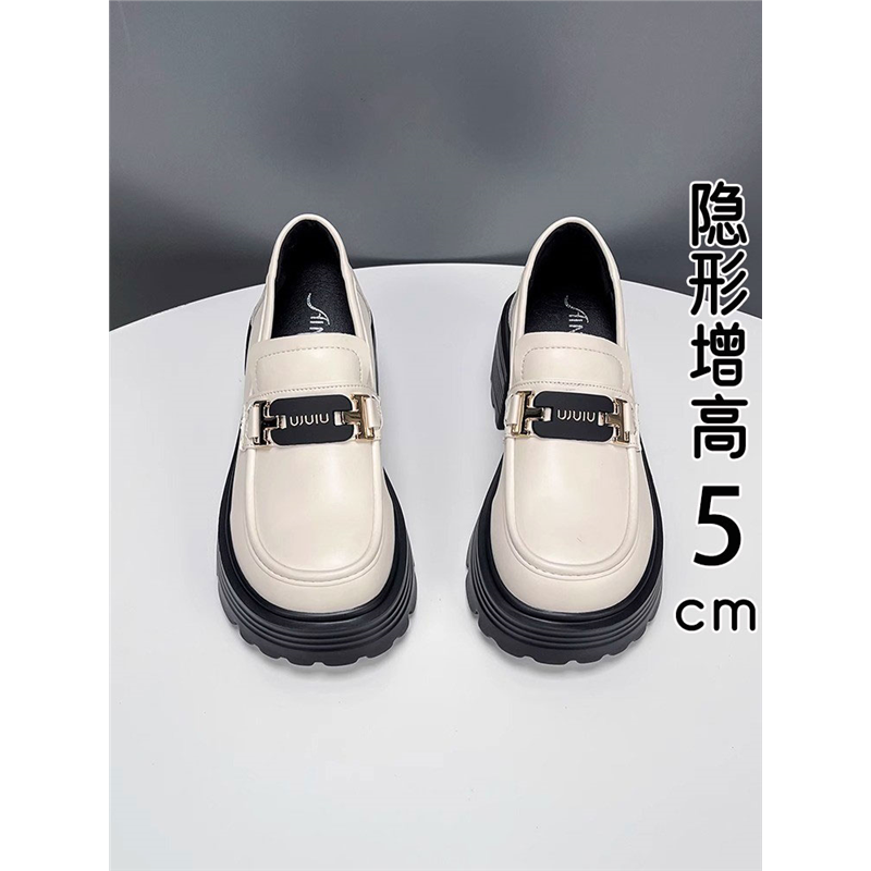 MK&DK真皮增高单鞋女乐福鞋2025新款欧洲站小皮鞋拼色百搭增高鞋