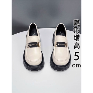 MK&DK真皮增高单鞋女乐福鞋2025新款欧洲站小皮鞋拼色百搭增高鞋