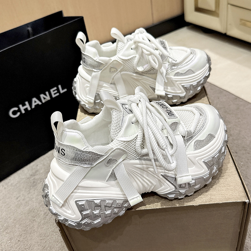 MK&DK香港真皮厚底百搭老爹鞋女2025新款春秋季拼色小个子休闲鞋