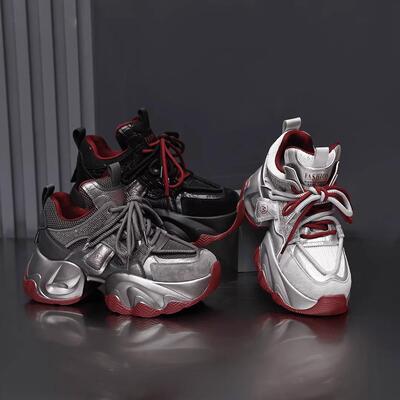 MK&DK欧洲真皮增高厚底老爹鞋女款秋冬新款加绒炸街显脚小运动鞋