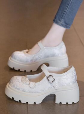 MK&DK香港真皮玛丽珍鞋女2025新款春秋季中式国风高跟鞋气质单鞋
