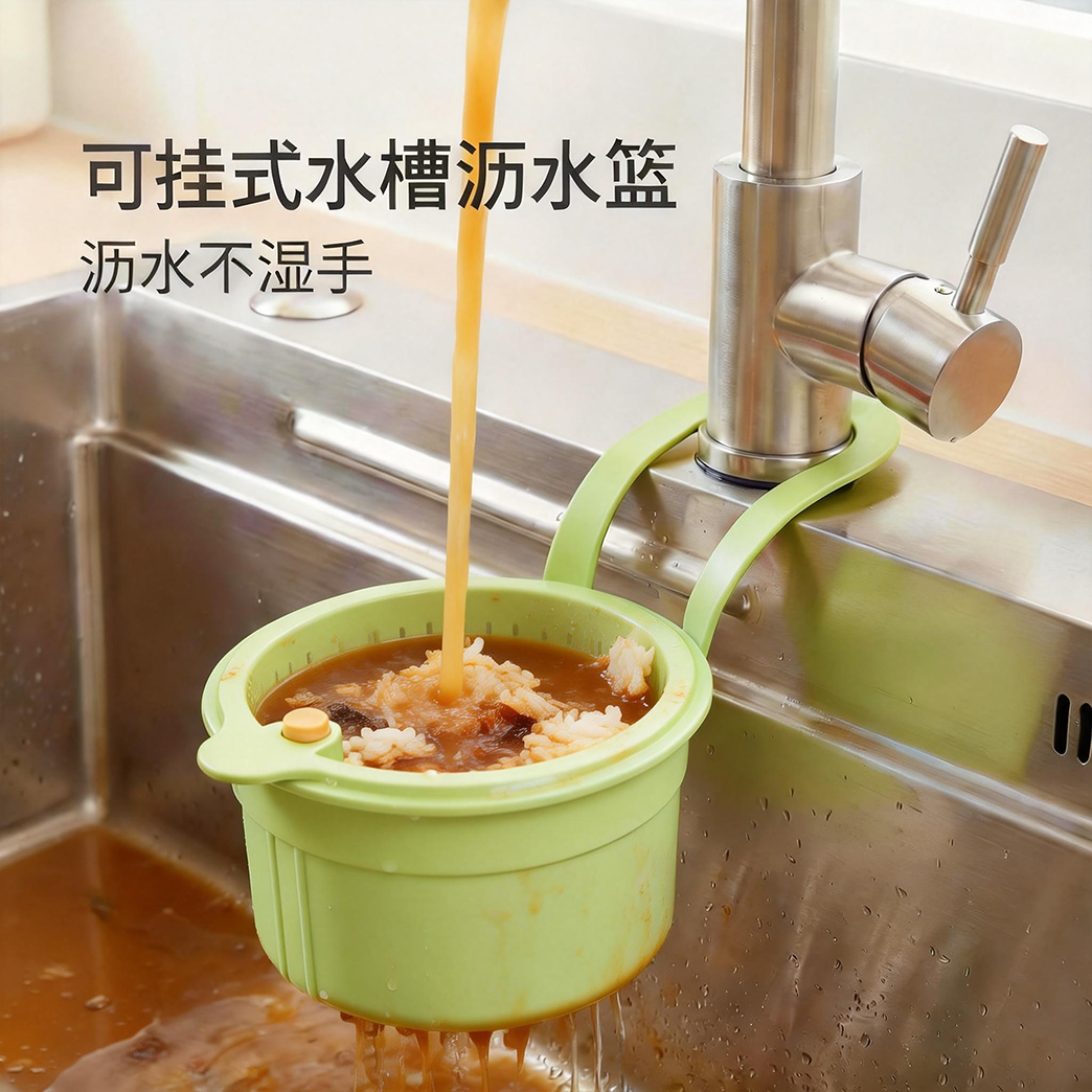 倒剩汤不脏手可挂式水槽沥水篮厨房水龙头挂篮分离食物残渣过滤篮,厨房/烹饪用具,水槽置物架,淘宝优惠券,粉丝福利购,淘宝优惠卷