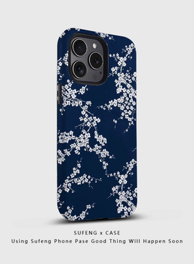 宿风适用苹果15手机壳iphone16 13 12 17 pro max新款菲林硬x亮面xr磨砂14plus高级感保护套小众蓝底白色樱花