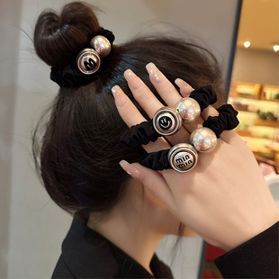 精致高级感珍珠小肠发圈笑脸头绳网红橡皮筋女扎头马尾丸子头皮套