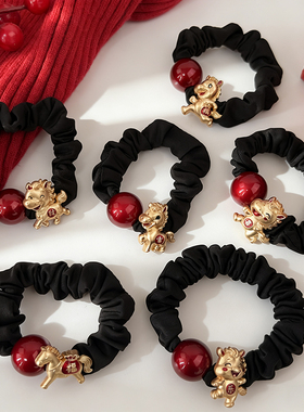 红色本命年马头绳福新年发圈2026马年耐用发绳头饰女扎头发橡皮筋