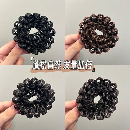 金花银叠丸子头假发花苞发圈