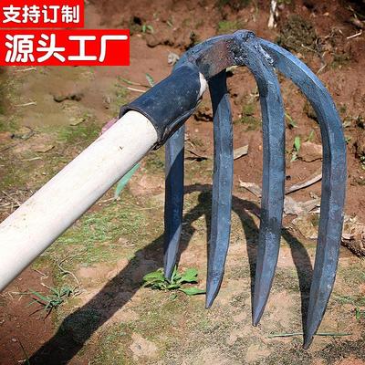 手工锻打四齿耙扁耙松土钉耙翻土种菜农具水泥耙开垦赶海工具厂家