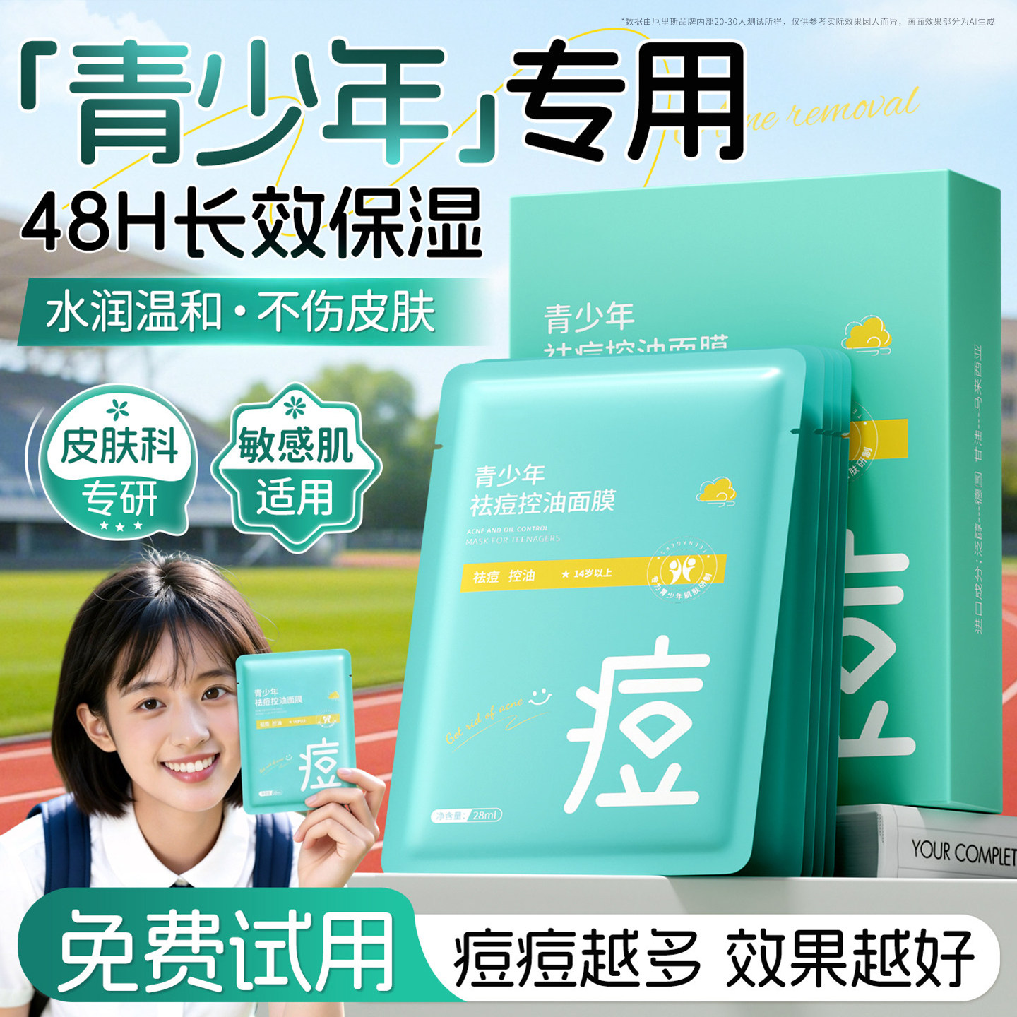 青少年祛痘控油面膜积雪草水杨酸淡化舒缓印收缩毛孔补水保湿学生