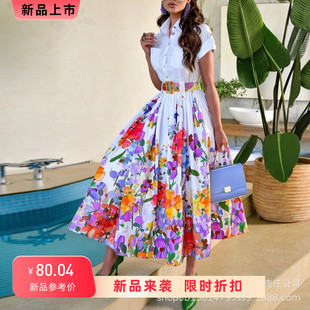 Print Dress下摆花卉收腰衬衫 Ruched Shirt 长裙 Buttoned Floral