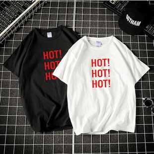 文艺印花情侣1 圆领个性 HOU 英文字母印花纯棉t恤女男学生宽松短袖