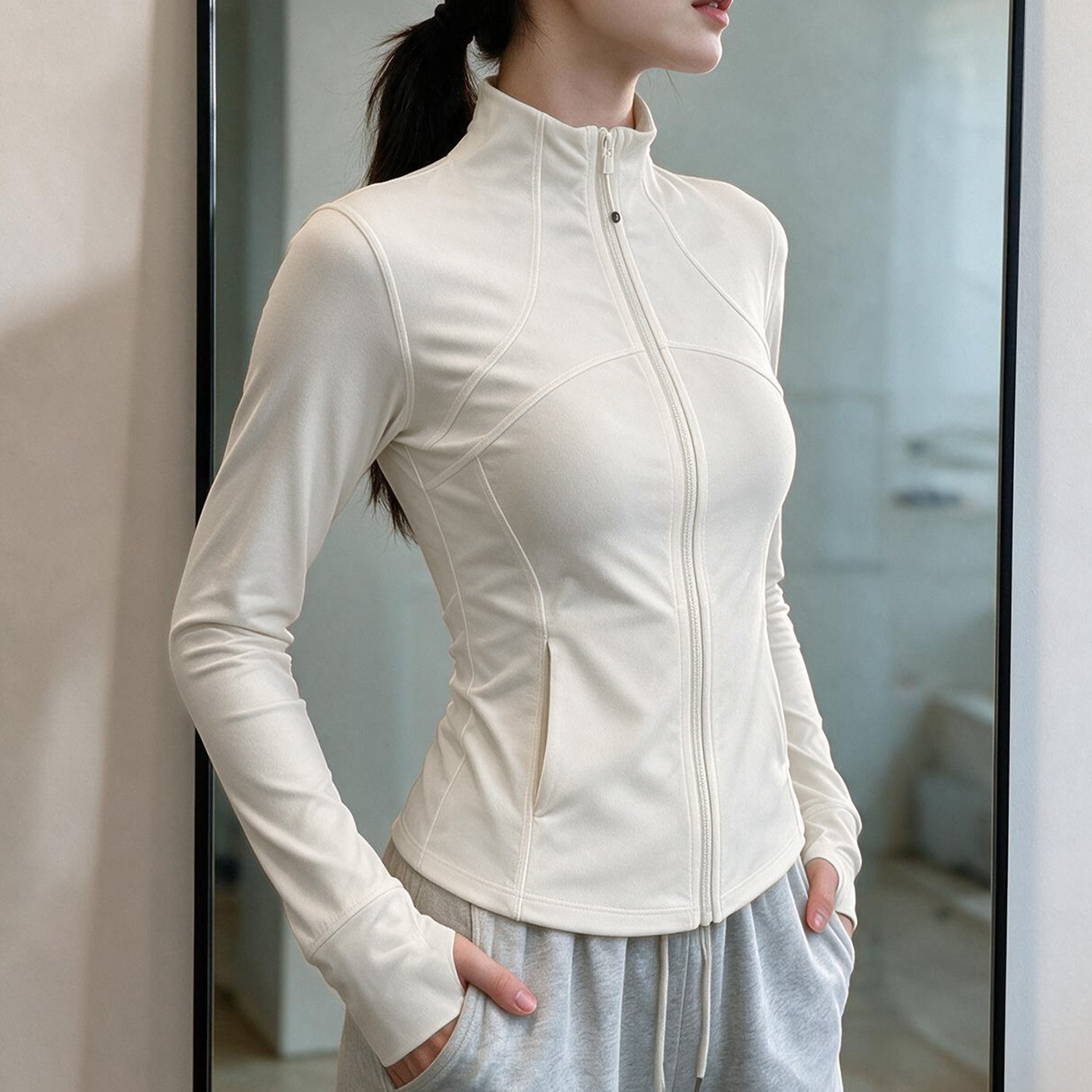 修身立领瑜伽服女生2026新款早秋收腰显瘦上衣小个子百搭运动外套