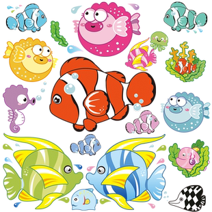 卫生间浴室玻璃门窗无胶静电双面海洋防水贴画海豚小贴装饰瓷砖贴