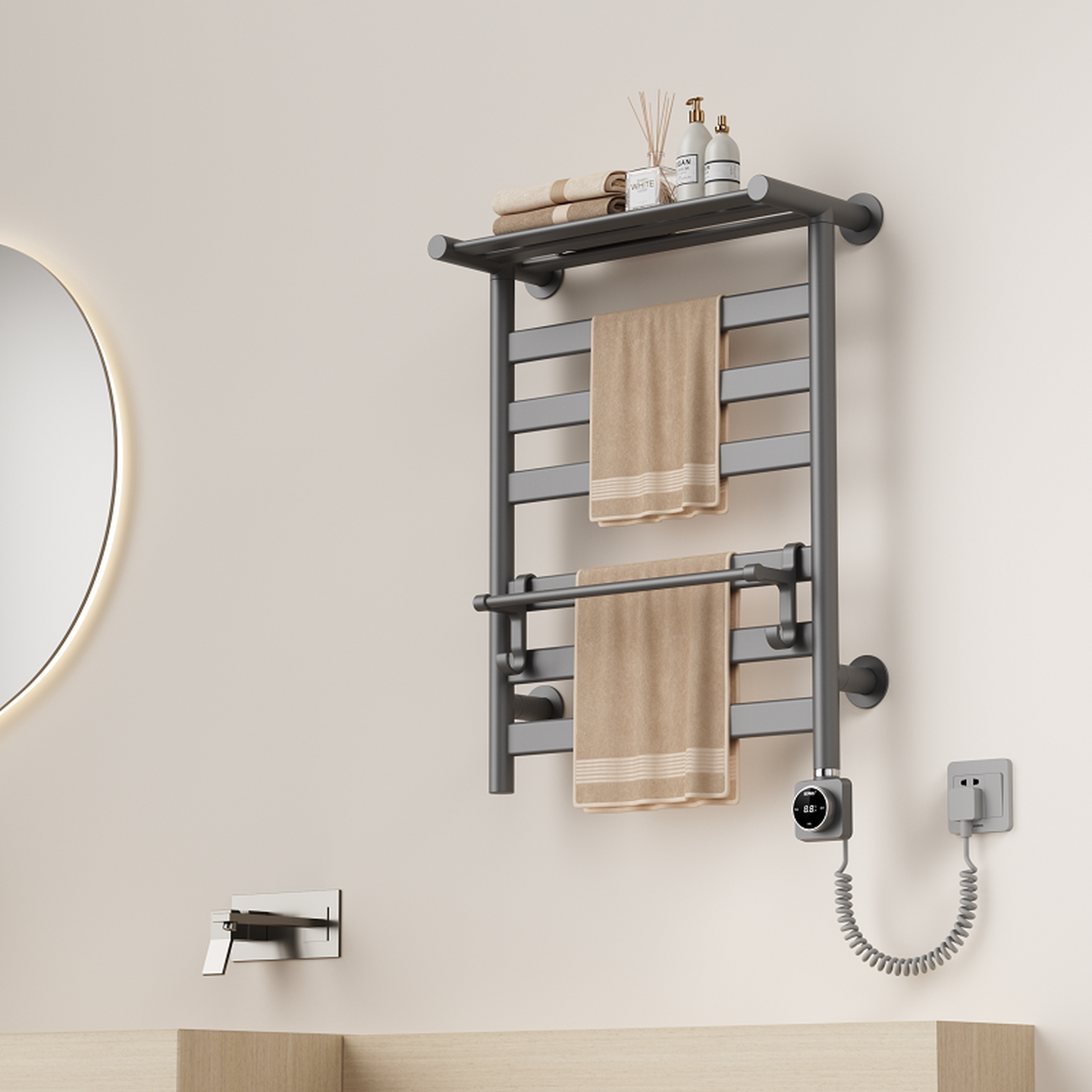 艾芬达智能电热毛巾架子家用卫生间碳纤维电加热烘干架免打孔GD22