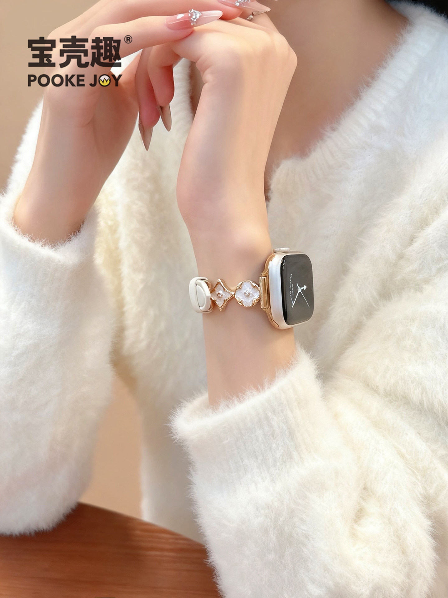 Apple Watch üçün zirkonlu dəri və metal qadın saat qolbağı