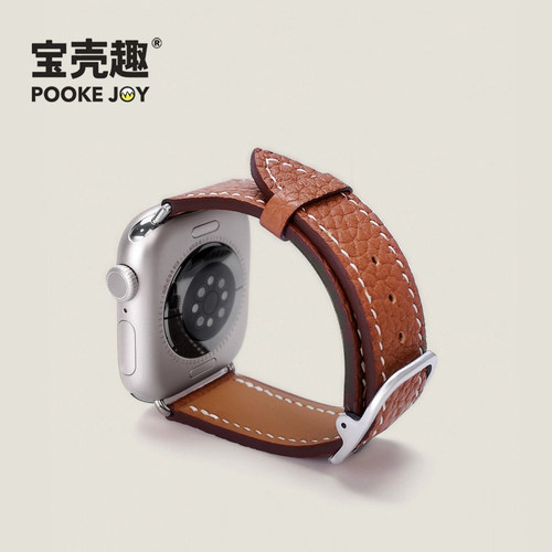 宝壳趣适用苹果手表iwatch11表带s10/s9/s8荔枝纹手工真皮表带41/42/45mm高级质感表带s7代s6通勤秋冬新款