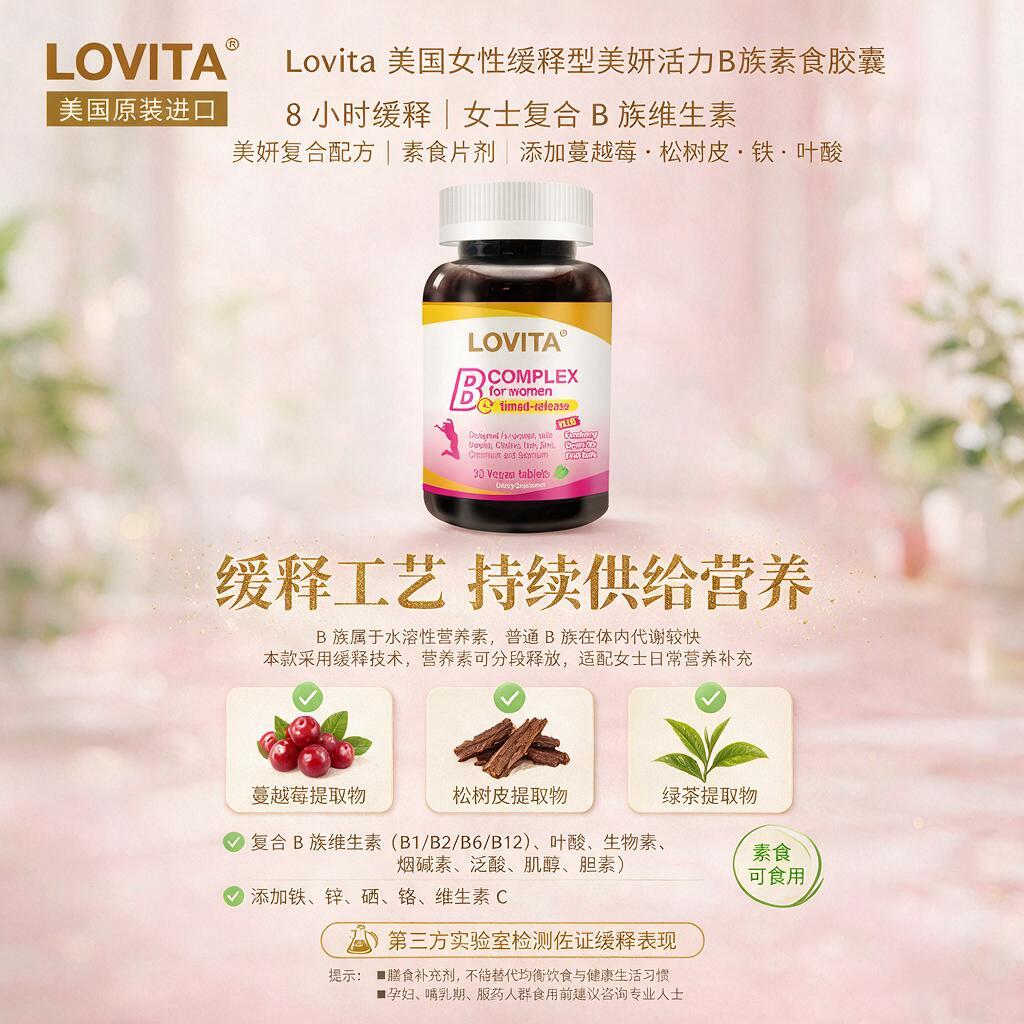 Lovita 美国女性缓释型美妍活力B族素食胶囊 30粒