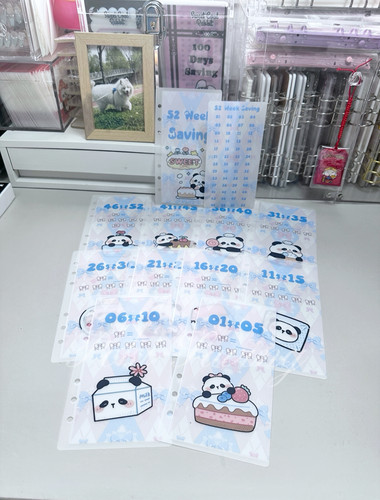 饼干原创A6熊猫甜品师 52周存钱袋 100天现金打卡收纳袋