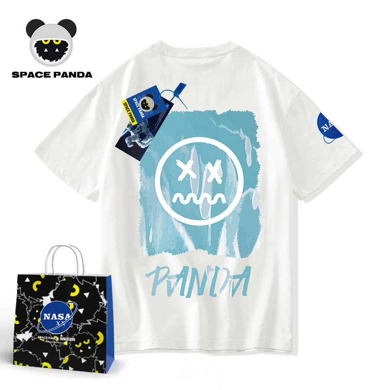 nasa联名鬼脸小恶魔国潮短袖t恤男大码情侣宽松纯棉潮牌半袖潮T