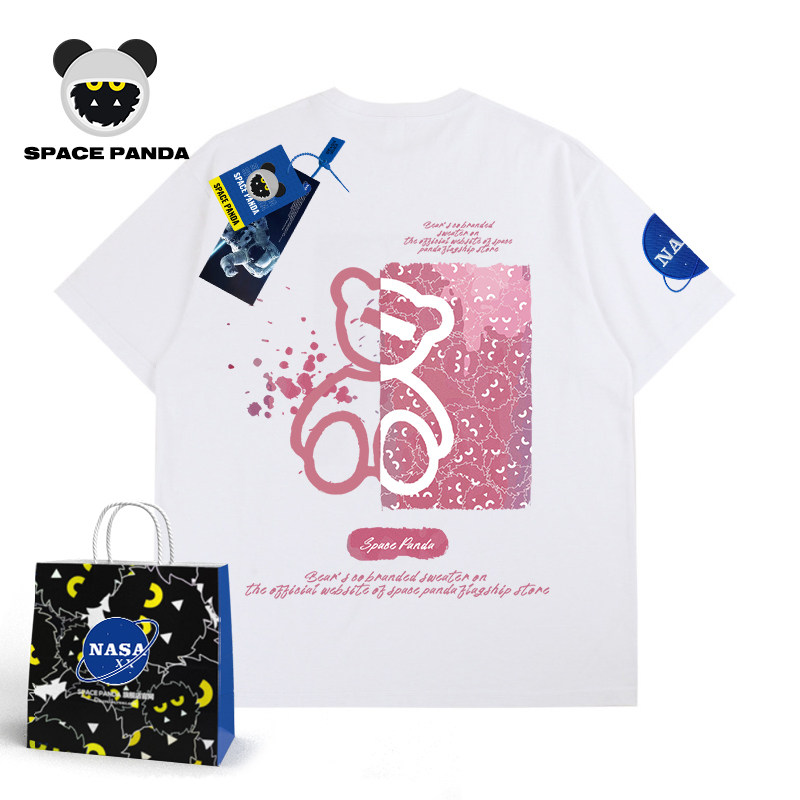 nasa联名小熊情侣装夏装潮牌嘻哈短袖T恤男女情侣国潮半袖体恤ins