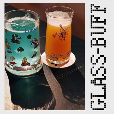 GLASS-BUF卡通图案啤酒杯 印花小容量酒杯精酿啤酒杯马里奥酒花杯