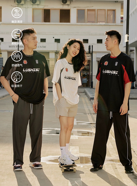 Ferfsp LUSHISI速干运动美式投篮服篮球短袖拼接复古t恤斗志主题