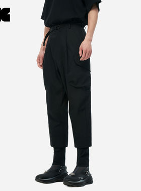 LNG 男女同款/黑色/宽松百搭 锥形假两件梭织长裤