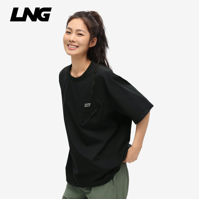 LNG春夏男女同款短T 百搭运动户外通勤防泼水纯色黑色圆领短袖T恤