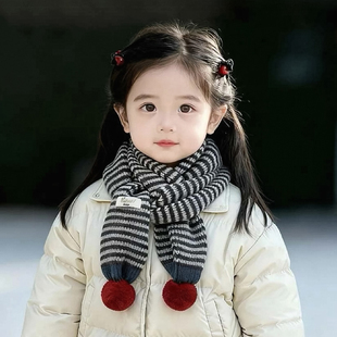 条纹针织儿童围巾宝宝保暖男女童秋冬季 女孩洋气护颈围脖冬天 韩版