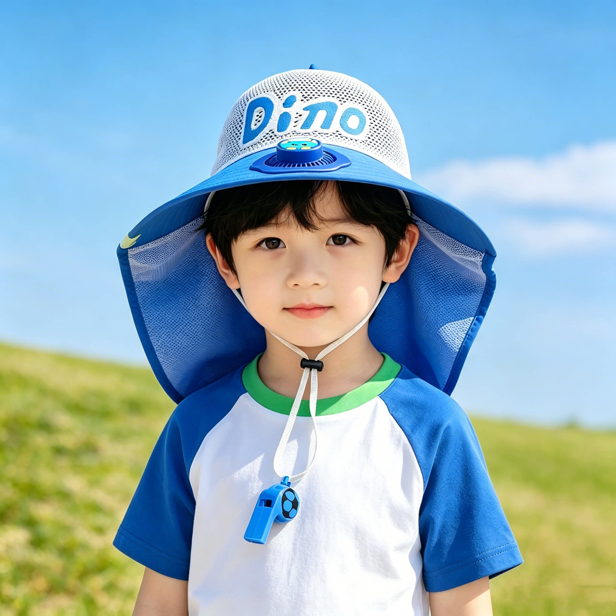 夏季男孩充电风扇大檐防晒遮阳帽图片