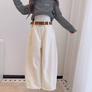 童装女童裤子秋冬季新款儿童白色加厚一体绒中大童休闲加绒牛仔裤