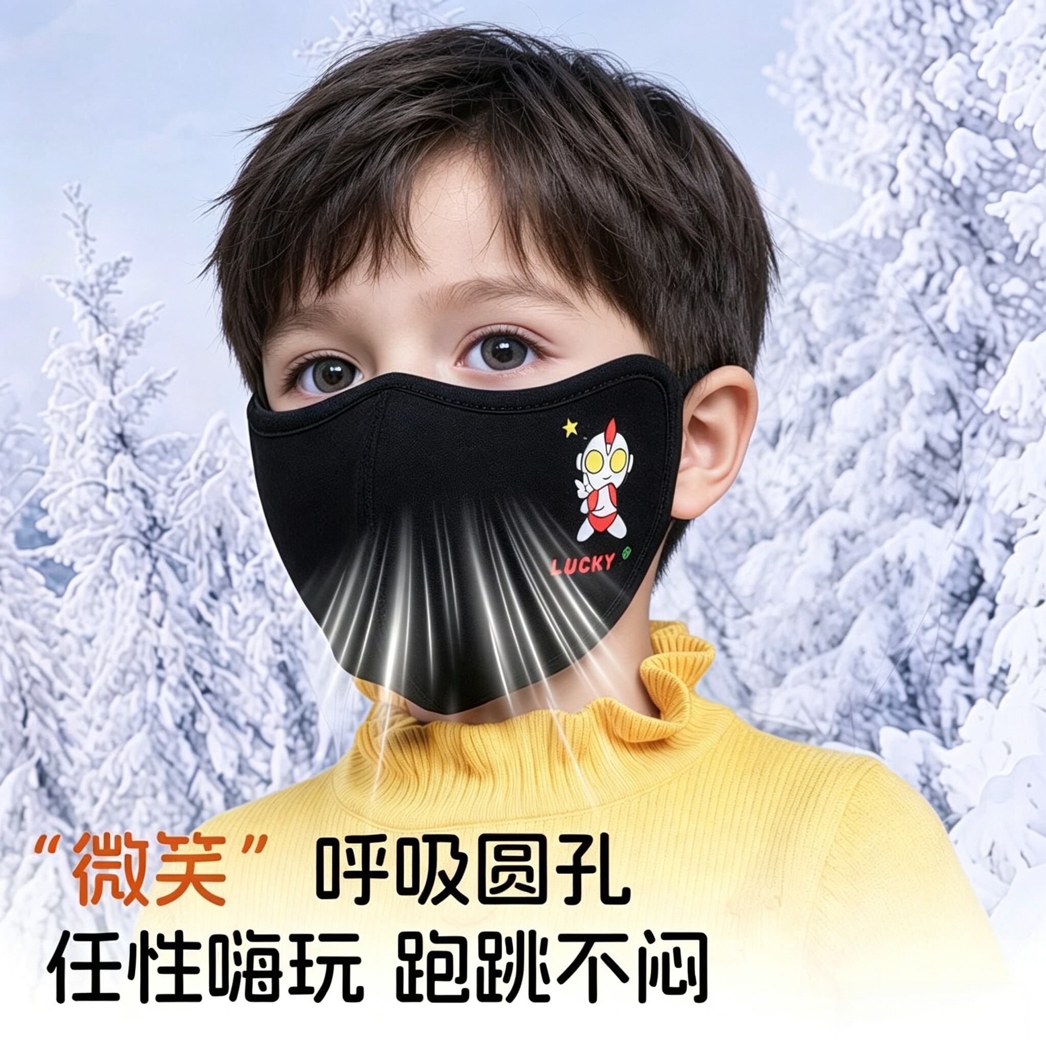 儿童卡通冬季户外运动保暖口罩东北骑行滑雪防寒防风透气防晒面罩