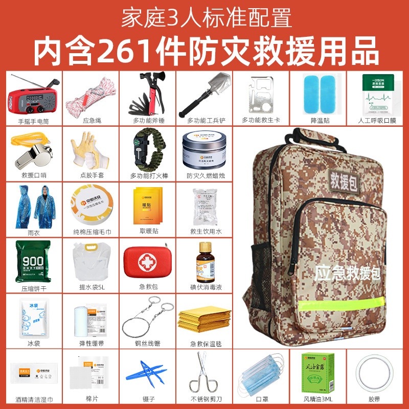 家庭地震应急救援包家用核战生存紧急避难人防战备物资全套储备包
