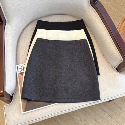 毛呢半身裙女秋冬2025新款高腰小个子A字裙子气质性感包臀短裙子