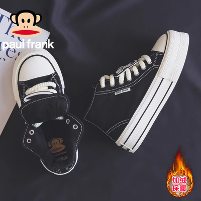 大嘴猴冬季加绒高帮帆布鞋女板鞋