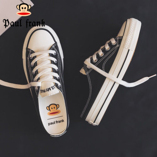 帆布鞋女鞋大嘴猴百搭一脚蹬半拖