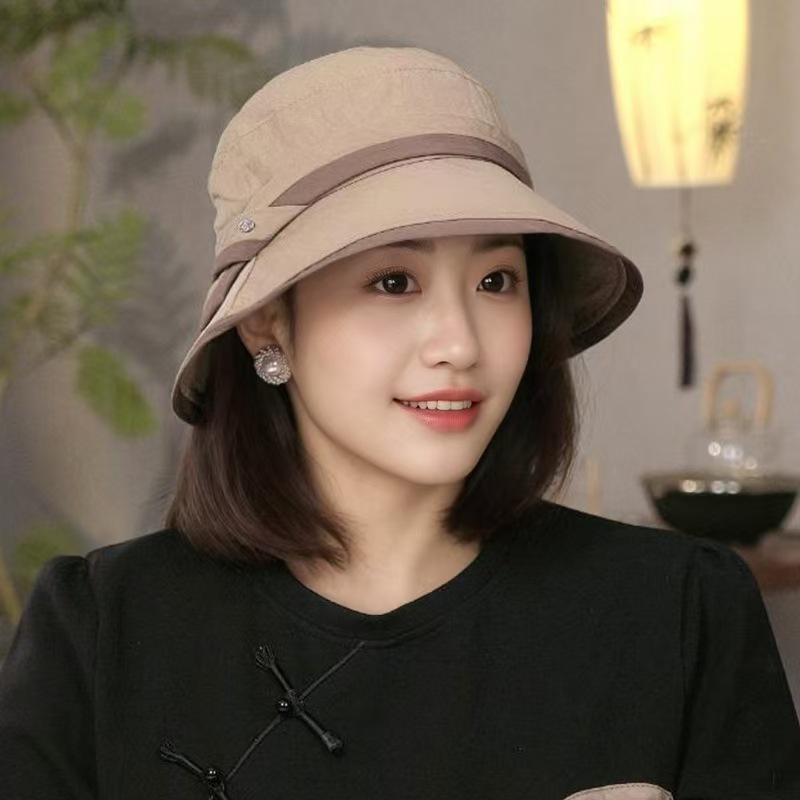 遮阳防晒帽女新款渔夫帽可折叠夏季薄款透气盆帽户外中老年太阳帽
