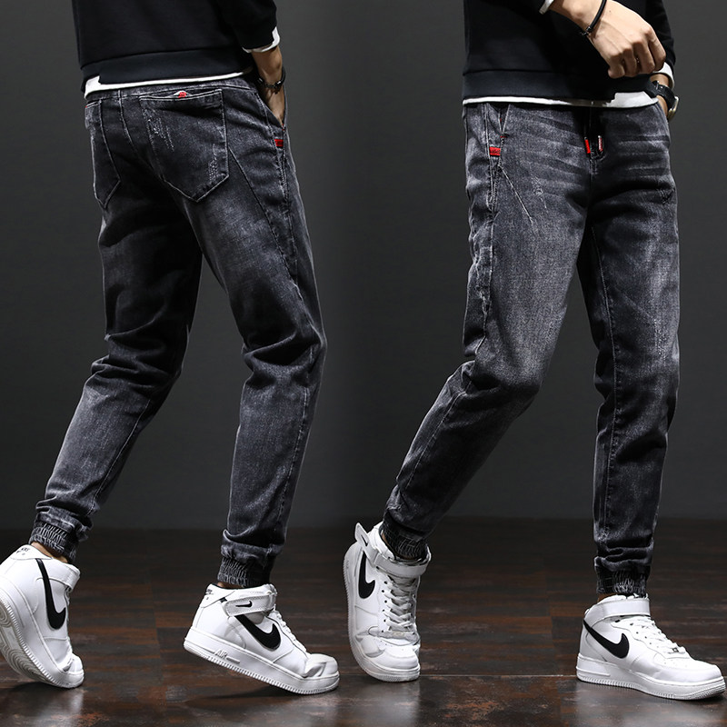 黑色束脚牛仔裤男士宽松大码松紧腰小脚薄款哈伦裤子男春夏季百搭|ruв категории Мужская одежда, джинсы - от Buy2taobao.com для оказания профессиональной услуги покупки агента Taobao